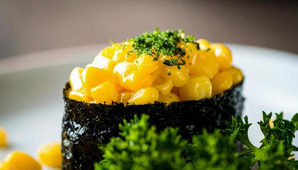 コーンマヨネーズの軍艦巻き コーンマヨネーズの軍艦巻きの写真