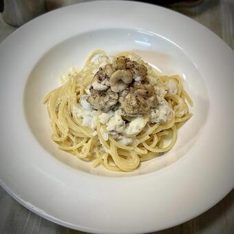 鱈と白子のクリームパスタ 旦那飯,男の料理,手料理の写真素材