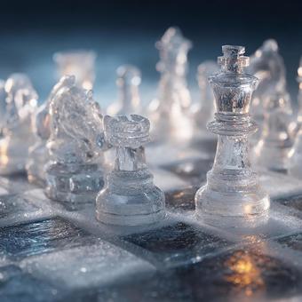 美しく透き通る、氷でできたチェスの世界の写真