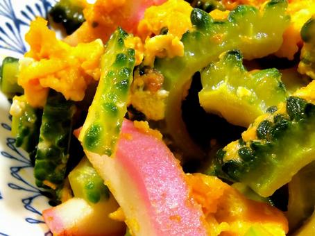 ゴーヤ料理 ゴーヤチャンプルー,ニガウリ,玉子の写真素材