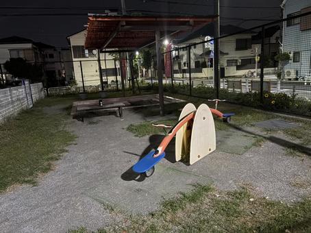 夜の公園　シーソーの写真
