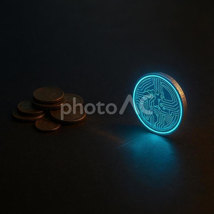 光る通貨（未来への価値） コイン,硬貨,貨幣の写真素材