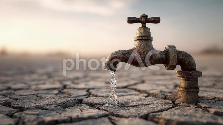 地球温暖化の象徴、乾燥 水道,蛇口,水漏れの写真素材