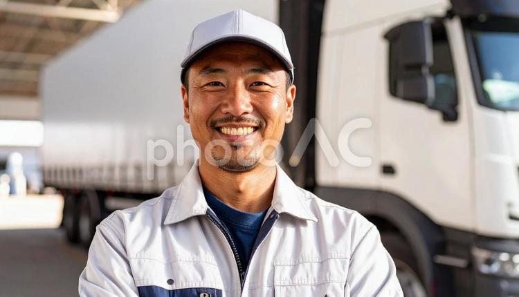 作業服を着たトラックの整備士 トラック,車,整備の写真素材