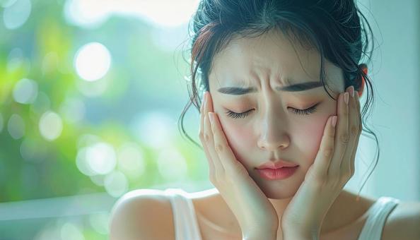 肌の悩みを抱える若い女性の写真