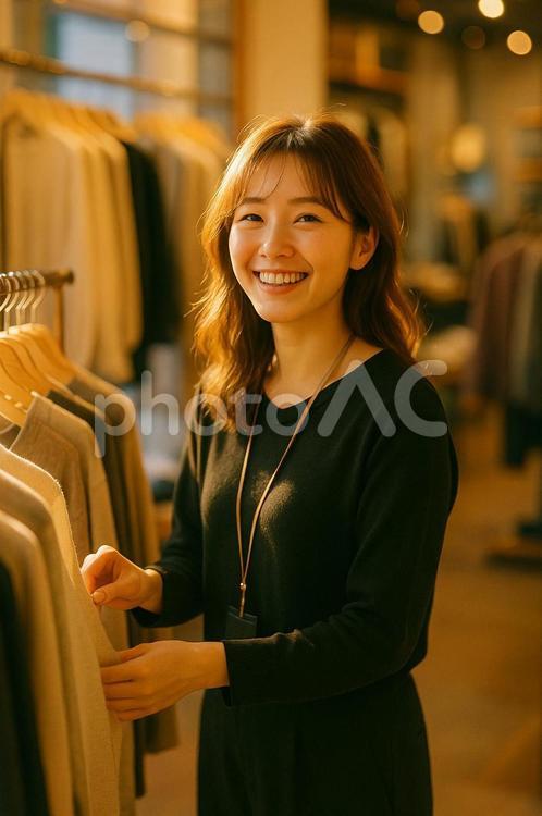 光に包まれる店員の笑顔 アパレル,店員,ファッションの写真素材