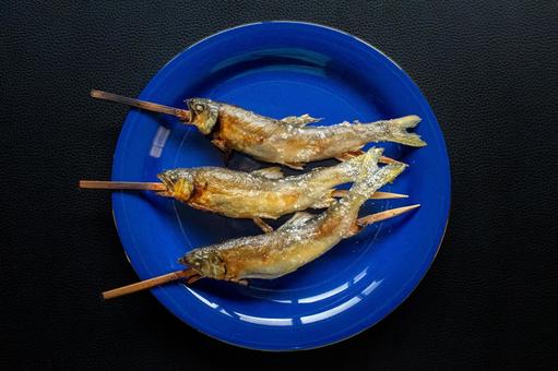 鮎の串焼き皿盛り 鮎の串焼き,塩焼き,盛り付けの写真素材