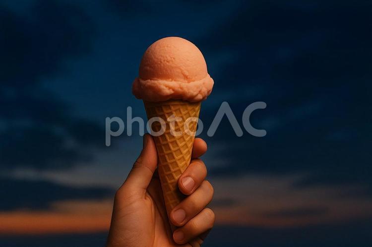 夕暮れのピーチアイス アイスクリーム,夕暮れ,デザートの写真素材