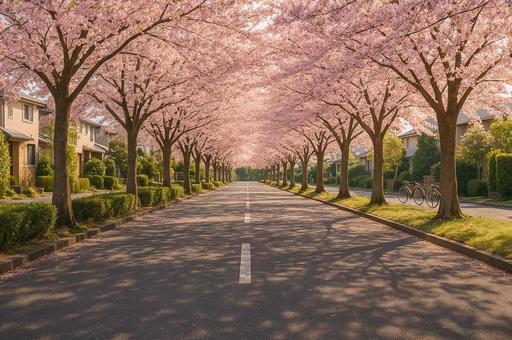 桜のトンネルの道路 桜のトンネルの道路の写真