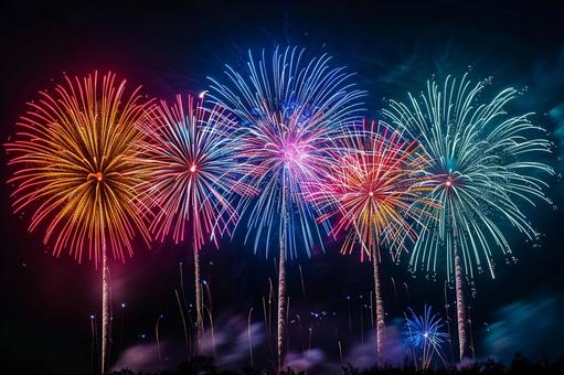色とりどりの花火が輝く夏の夜 色とりどりの花火が輝く夏の夜の写真