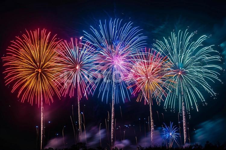 色とりどりの花火が輝く夏の夜 花火,夏,夜の写真素材