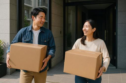 移住後の引っ越し作業の写真