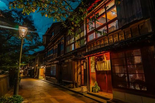 【石川】夜のひがし茶屋街 ひがし茶屋街,石川,金沢の写真素材