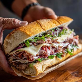 香ばしいパンと新鮮な具材のハーモニー 香ばしいパンと新鮮な具材のハーモニーの写真