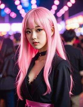 夜の電気街・黒レースコスの彼女 夜の電気街・黒レースコスの彼女の写真