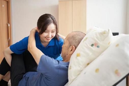 Female caregiver with an elderly person, nurses, female, work, JPG