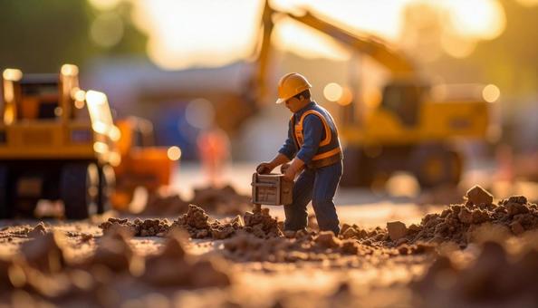 建設現場で働く建設作業員のフィギュア人形 建設現場で働く建設作業員のフィギュア人形の写真