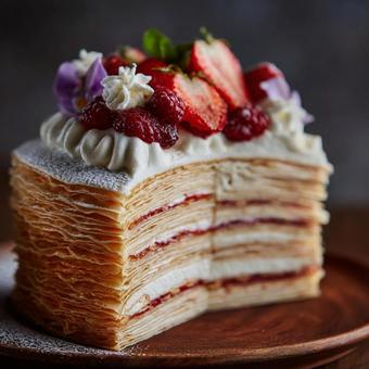 断面が美しいミルクレープケーキのデザート 断面が美しいミルクレープケーキのデザートの写真