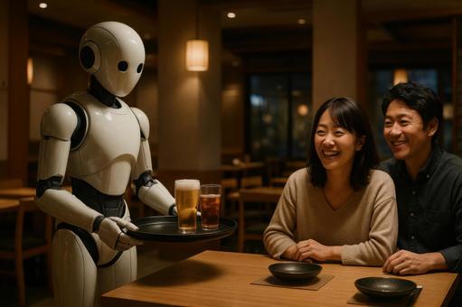 レストランで接客するロボット レストランで接客するロボットの写真