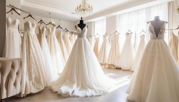 ウェディングドレスがかかる結婚式場の控室 ウェディングドレスがかかる結婚式場の控室の写真