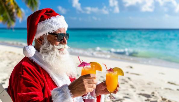 南半球のクリスマスで海辺のサンタクロース 南半球のクリスマスで海辺のサンタクロースの写真