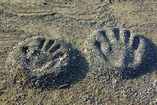 手形 手形,砂,公園の写真素材