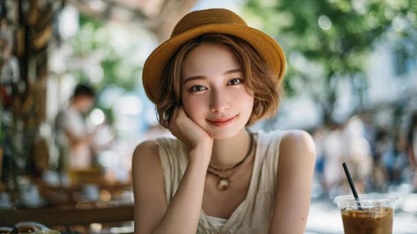 夏のカフェで過ごす午後の写真