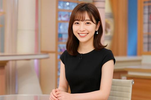 ニューススタジオで黒いワンピースの女性 ニューススタジオで黒いワンピースの女性の写真