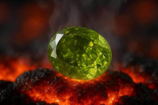 溶岩に映えるペリドット 溶岩に映えるペリドットの写真