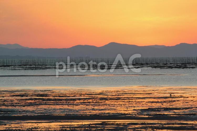 夕暮れの浜辺を散策している 海,夕日,オレンジの写真素材