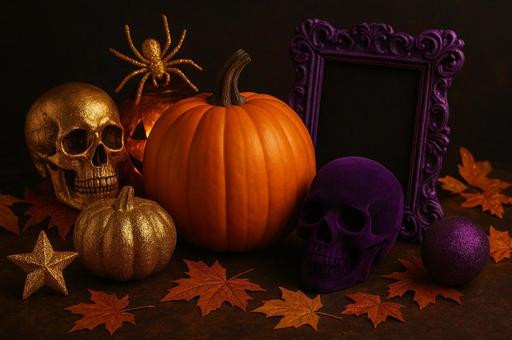 がいこつとカボチャのハロウィン がいこつとカボチャのハロウィンの写真