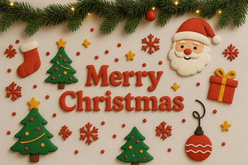 サンタとツリーの壁面デコレーションの写真
