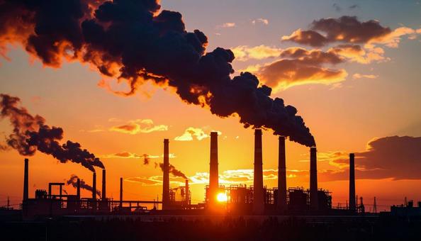 夕焼けの工場 夕焼けの工場の写真