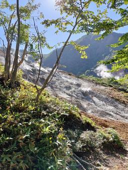 山肌 山肌 山,山肌,湯気の写真素材