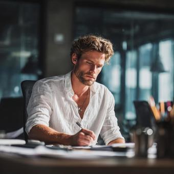 デスクで作業するプロフェッショナルの写真