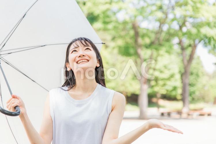 梅雨に傘を差すアジア人女性(雨上がり) 梅雨,傘,雨の写真素材