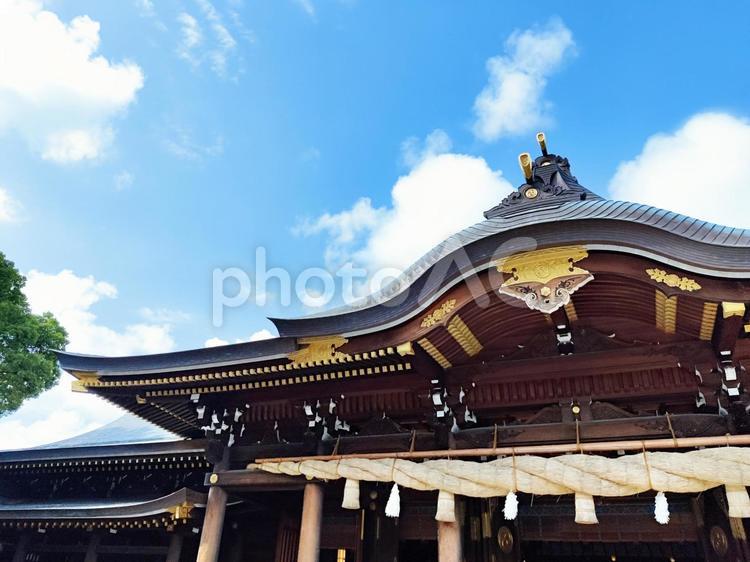 社殿と青空と白い雲 寺社仏閣,合祭殿,拝殿の写真素材