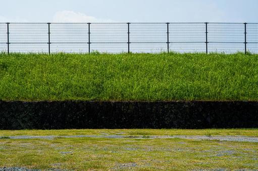 青空とフェンスと雑草 青空とフェンスと雑草 夏,初夏,運動の写真素材