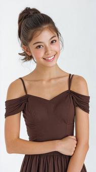 茶色のドレスを着た少女 茶色のドレスを着た少女の写真