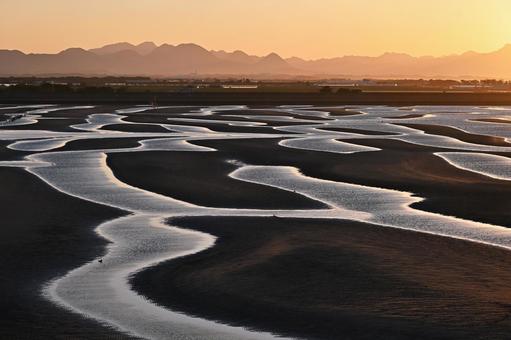 真玉海岸の夕景 夕景,夕日,夕陽の写真素材