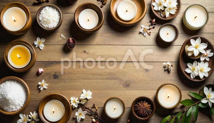 リラクゼーションできるスパのイメージ 花,キャンドル,炎の写真素材