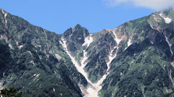 白馬五竜から望む大黒岳と雪渓 白馬五竜から望む大黒岳と雪渓の写真