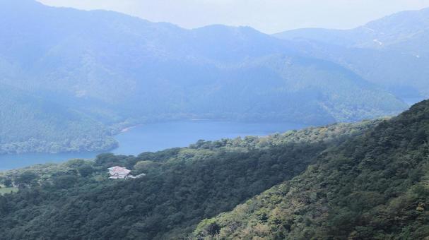 Lake Ashi from inside the Komagatake Ropeway gondola, JPG