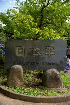 日本平の石碑と新緑 日本平,石碑,記念碑の写真素材