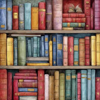 レトロな雰囲気を醸し出す本の壁の写真