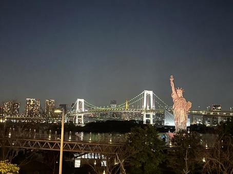 レインボーブリッジと自由の女神2 レインボーブリッジと自由の女神2 レインボーブリッジ,自由の女神,夜の写真素材