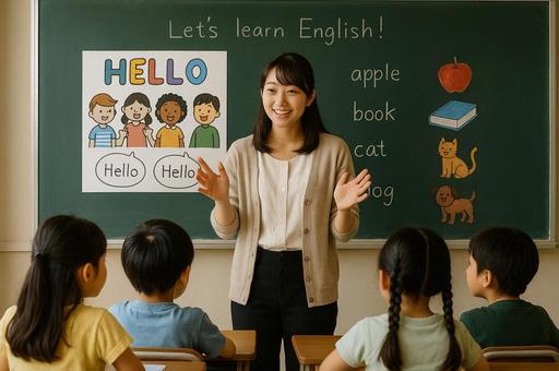 英語の授業をする教師 英語の授業をする教師の写真
