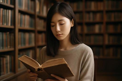 図書館で読む本 図書館で読む本の写真
