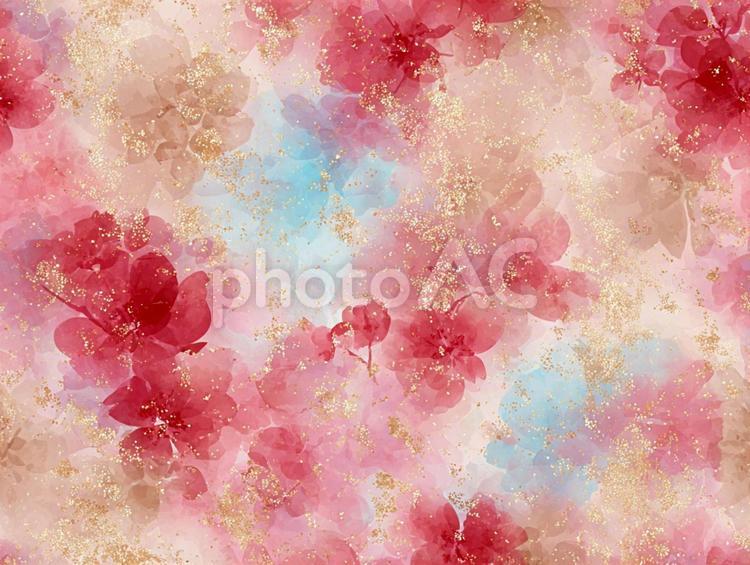 キラキラ輝く水彩風の花柄2 背景,花柄,ピンクの写真素材