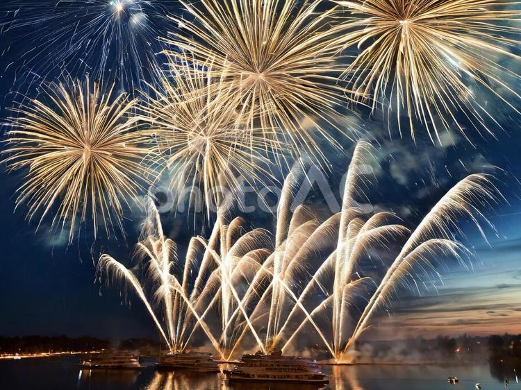 夏の打ち上げ花火・海 打ち上げ花火,花火,夏の写真素材